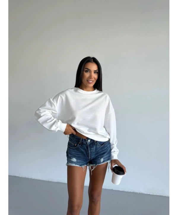2 iplik bisiklet yaka sweat beyaz f2339