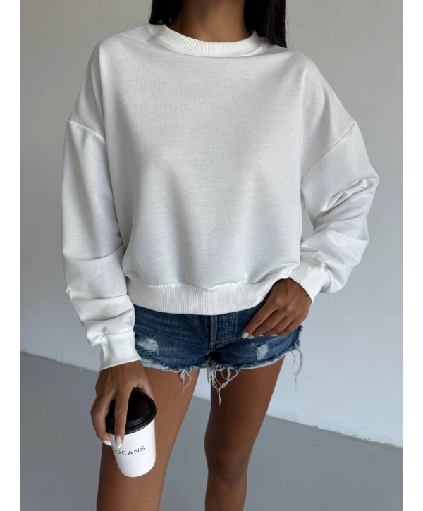 2 iplik bisiklet yaka sweat beyaz f2339