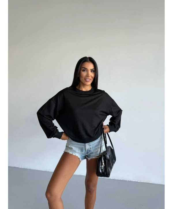 2 iplik bisiklet yaka sweat siyah f2339