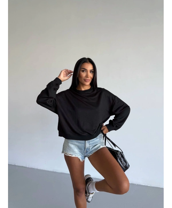 2 iplik bisiklet yaka sweat siyah f2339