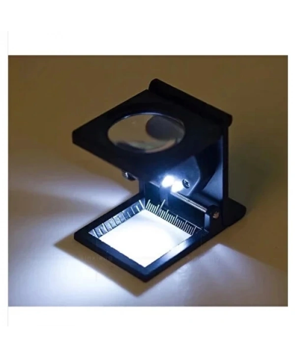 28x28 Mm Katlanır Sayaçlı Metal Lüp, 2 Led Işıklı Büyüteç Tekstil Th9005a