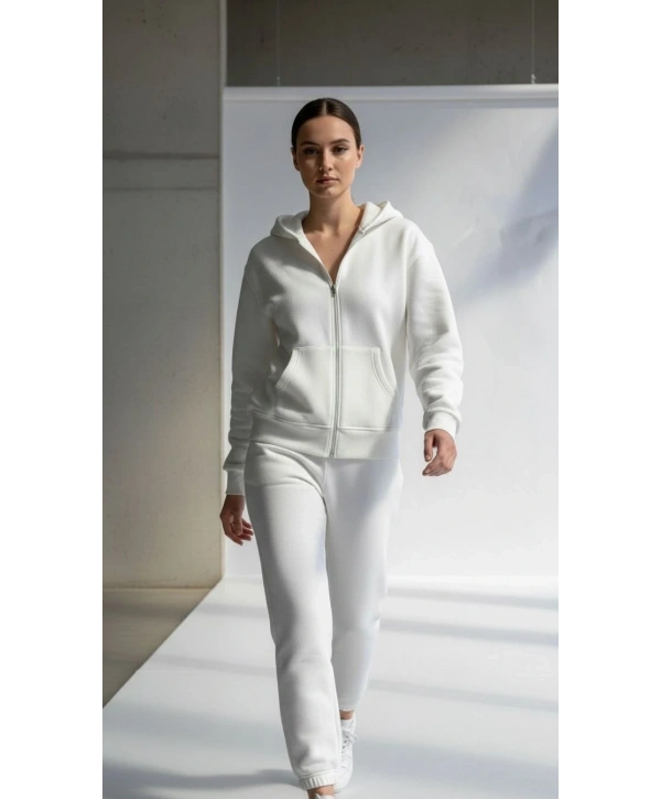 3 iplik şardonlu kapşonlu hoodie frm beyaz p510437