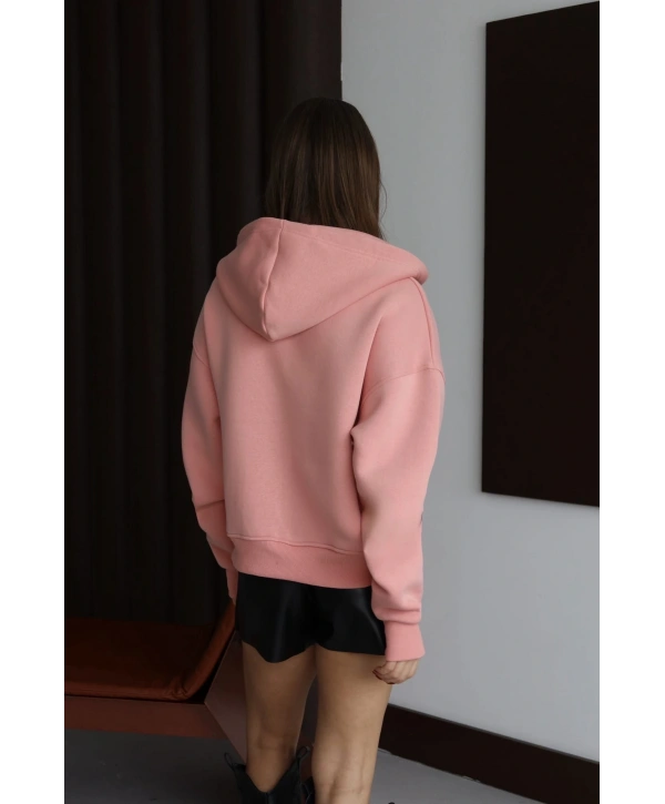 3 iplik şardonlu kapşonlu hoodie frm somon p510437