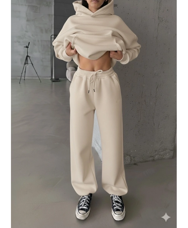 3 iplik şardonlu Lastik paça eşofman bej p510439