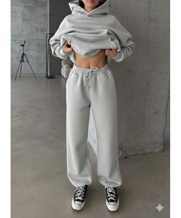 3 iplik şardonlu Lastik paça eşofman gri p510439