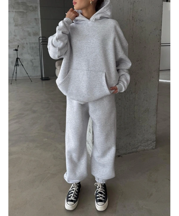 3 iplik şardonlu Lastik paça eşofman gri p510439