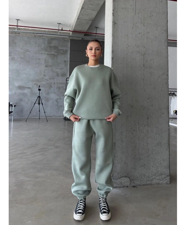 3 iplik şardonlu Lastik paça eşofman mint p510439