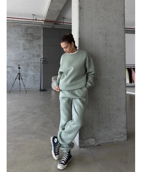 3 iplik şardonlu Lastik paça eşofman mint p510439