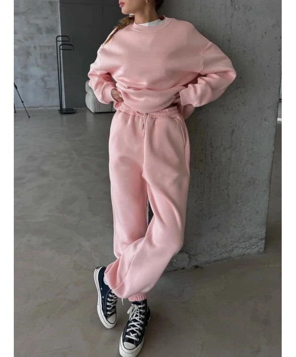 3 iplik şardonlu Lastik paça eşofman pembe p510439