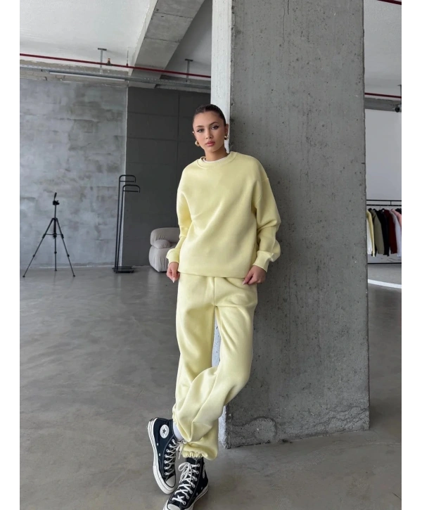 3 iplik şardonlu Lastik paça eşofman sarı p510439