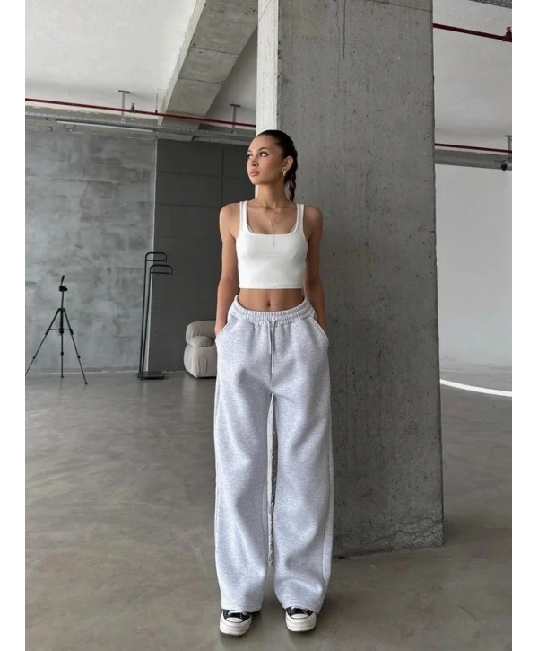 3 iplik şardonlu oversize eşofman gri