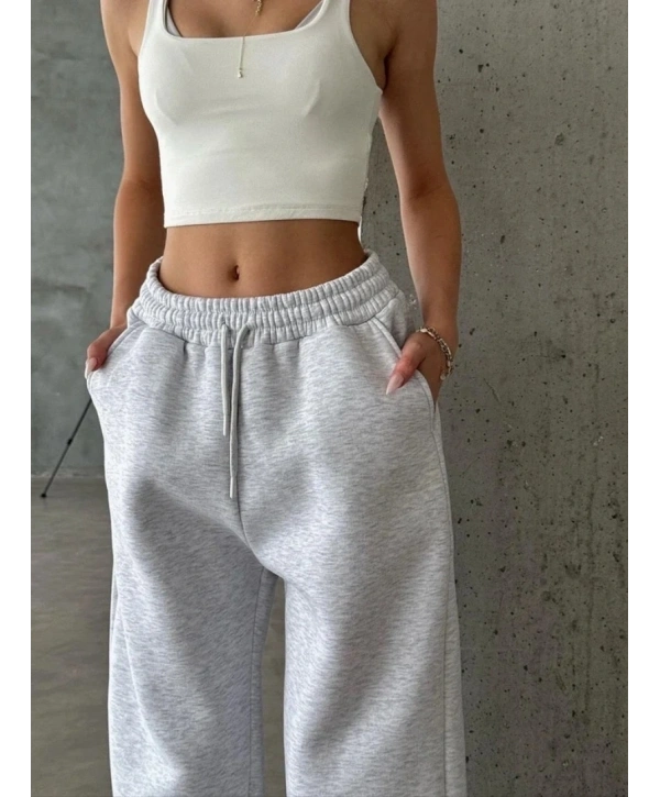 3 iplik şardonlu oversize eşofman gri