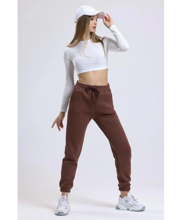 3 iplik şardonlu paça lastikli eşofman kahve is001