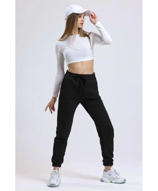 3 iplik şardonlu paça lastikli eşofman siyah is001