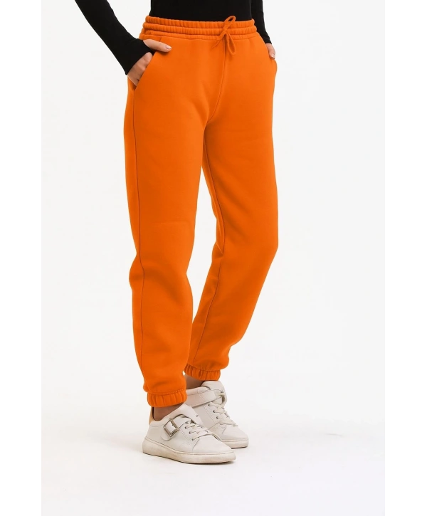 3 iplik şardonlu paça lastikli eşofman turuncu is001