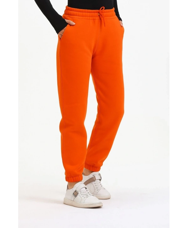 3 iplik şardonlu paça lastikli eşofman turuncu is001