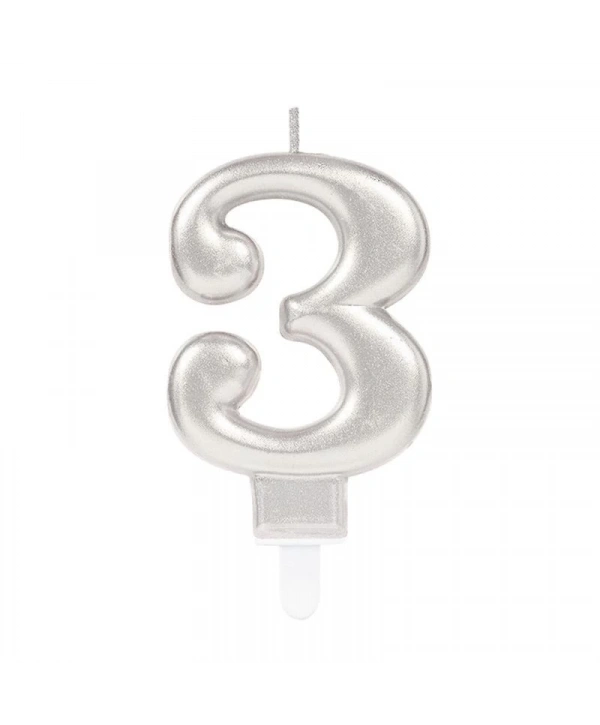 3 Rakam Mum Gümüş Renk