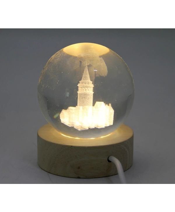 3d Kristal Cam Küre Ahşap Soketli İstanbul Temalı Led Lamba Aalk2575
