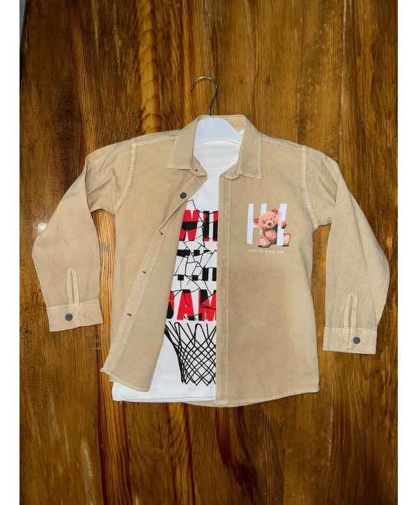 4-8 yaş tişört gömlek kombini vizon