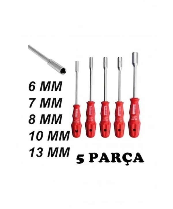 5 Adet Lokma Anahtar Tornavida 6/7/8/10/13/mm Metal Altıgen