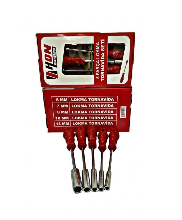 5 Adet Lokma Anahtar Tornavida 6/7/8/10/13/mm Metal Altıgen