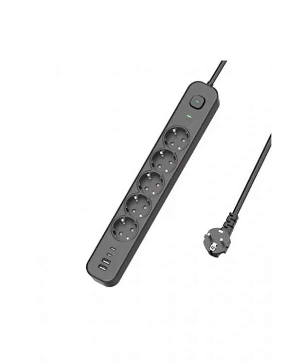 5 Prizli Akım Korumalı Uzatma Kablosu | 2xusb-a + 2xusb-c | 3680w - 2m Kablo