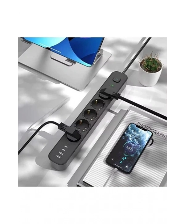 5 Prizli Akım Korumalı Uzatma Kablosu | 2xusb-a + 2xusb-c | 3680w - 2m Kablo