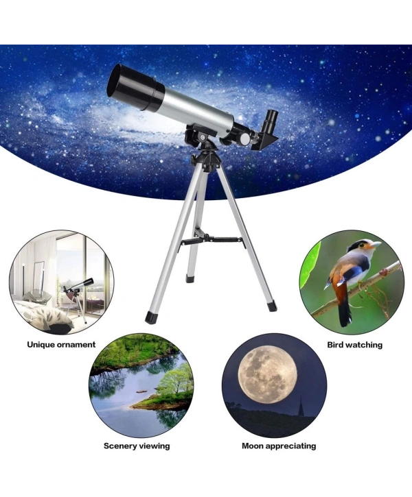 50x360 Mini Teleskop Kara Uzay Teleskobu Aliminyum Gövde Tripodlu