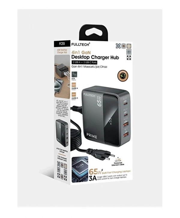 65w Masaüstü 4 Portlu Hızlı Şarj Cihazı İstasyonu 2xusb-a, 2xtype-c Giriş,1,5 Mt. Kablo