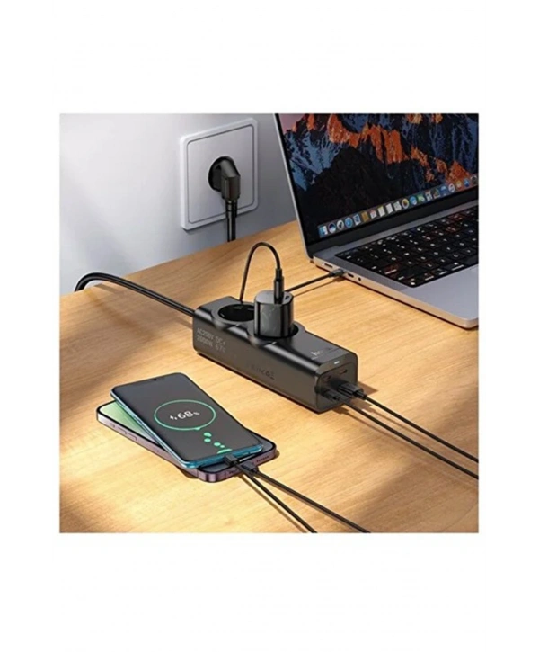 67w Hızlı Şarjlı Akıllı Çoklu Priz – 2000w Güç, 2 Usb-c + 2 Usb-a Çıkışlı, Telefon & Laptop Uyumlu