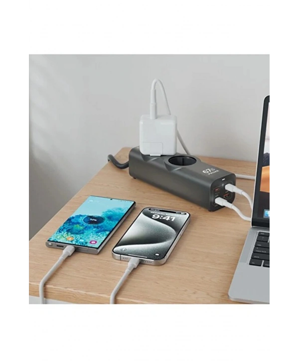 67w Hızlı Şarjlı Akıllı Çoklu Priz – 2000w Güç, 2 Usb-c + 2 Usb-a Çıkışlı, Telefon & Laptop Uyumlu