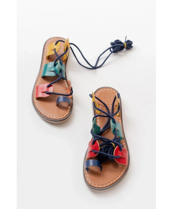 205-01 Multi Bilekten Bağlamalı Ortopedik Hakiki Deri Kadın Sandalet