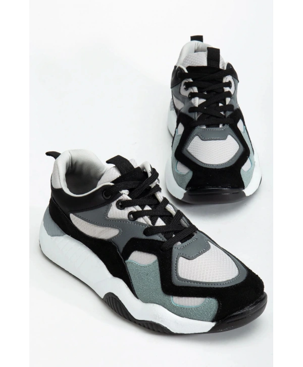 SP-172-2 Siyah Gri Bağcıklı Kadın Spor Ayakkabı