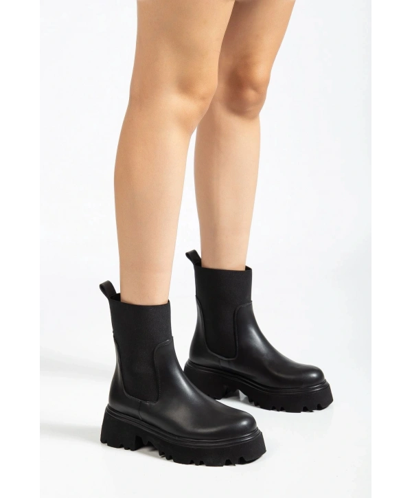 K-815 Siyah Lastikli Yüksek Tabanlı Günlük Kadın Bot