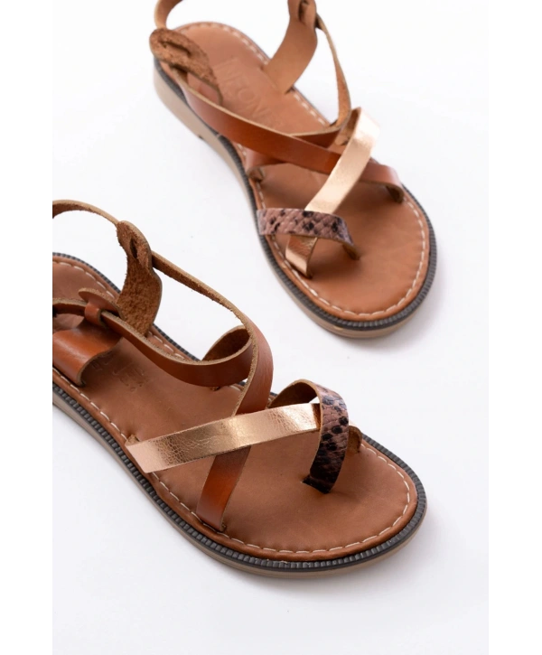 205-08 Taba Garni  Ortopedik Hakiki Deri Kadın Sandalet