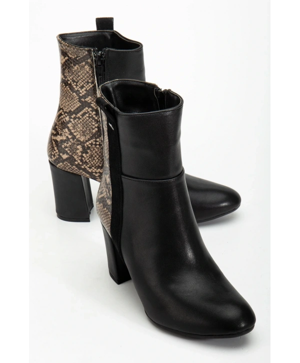292 Siyah Leopar Desen Detaylı Fermuarlı  Yüksek Topuklu Günlük Kadın Bot