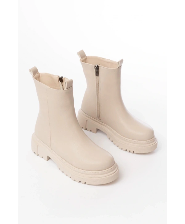 812-2012 Bej Luna Fermuarlı Günlük Kadın Bot