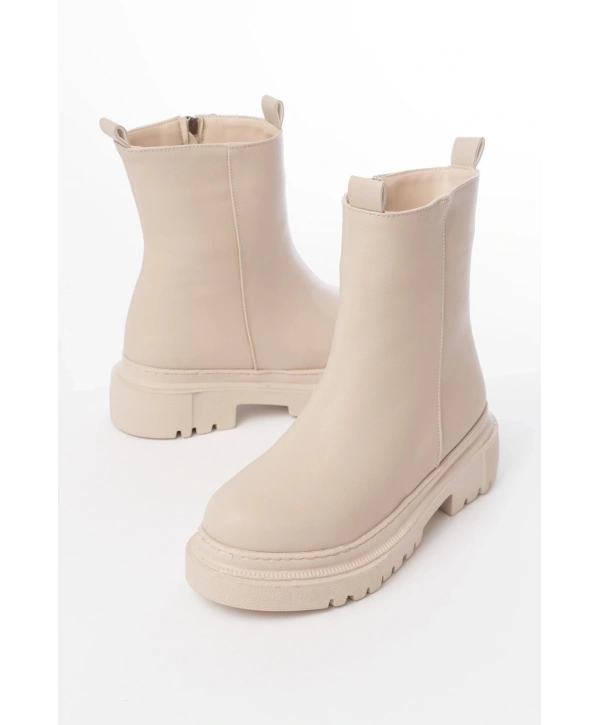 812-2012 Bej Luna Fermuarlı Günlük Kadın Bot