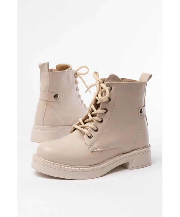 02-2003 Bej Bağcıklı Fermuarlı Günlük Kadın Bot