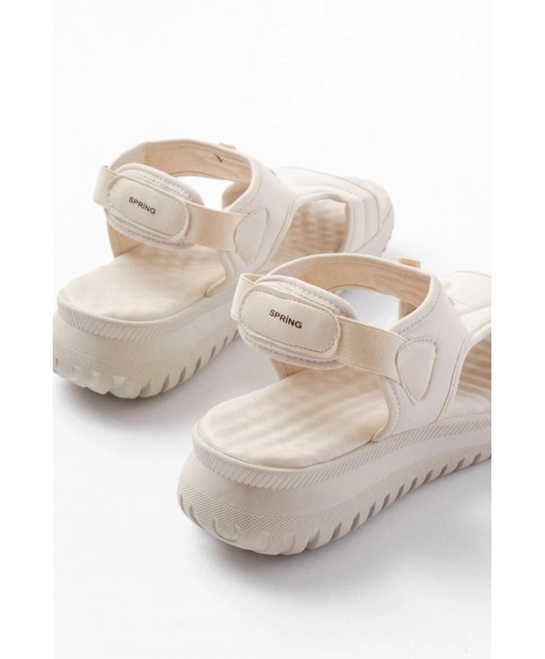 T-221 Bej  Spring Paraşüt Kumaş Lastikli Ortopedik Kadın Sandalet