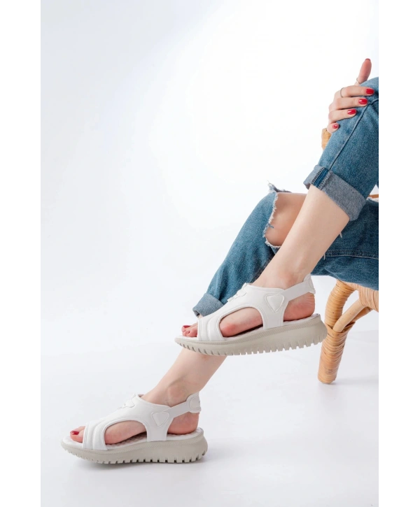 T-221 Beyaz  Spring Paraşüt Kumaş Lastikli Ortopedik Kadın Sandalet