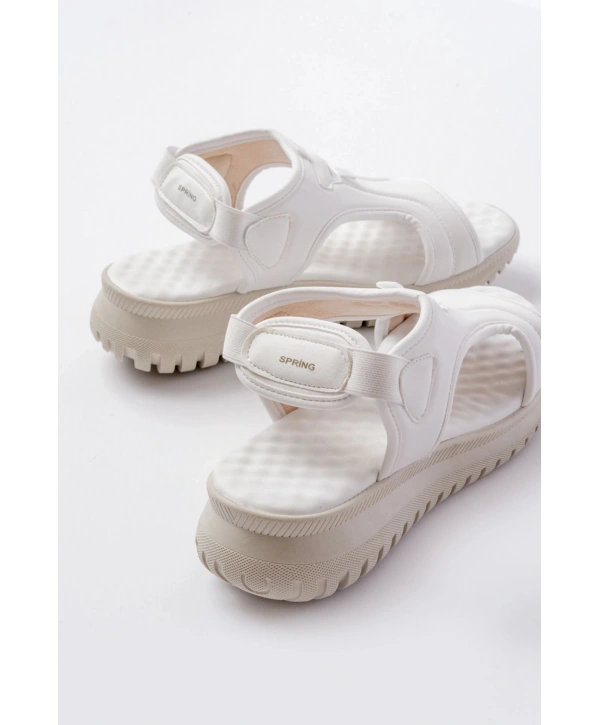 T-221 Beyaz  Spring Paraşüt Kumaş Lastikli Ortopedik Kadın Sandalet