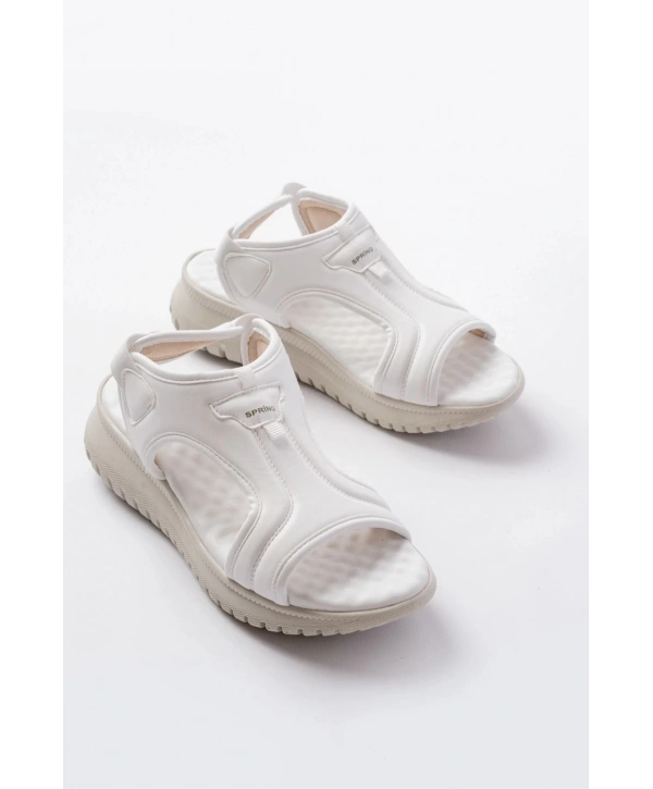 T-221 Beyaz  Spring Paraşüt Kumaş Lastikli Ortopedik Kadın Sandalet