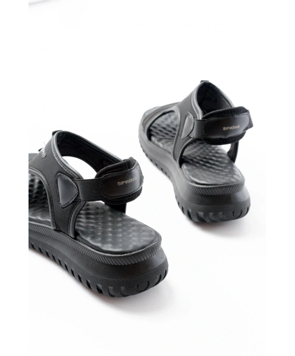 T-221 Siyah Spring Paraşüt Kumaş Lastikli Ortopedik Kadın Sandalet