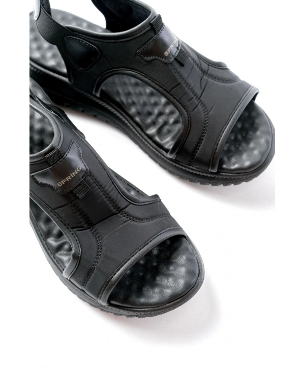 T-221 Siyah Spring Paraşüt Kumaş Lastikli Ortopedik Kadın Sandalet