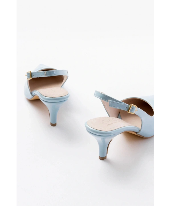 ST-1152 Bebe Mavi Rugan Günlük 7 cm Topuklu Kadın Ayakkabı