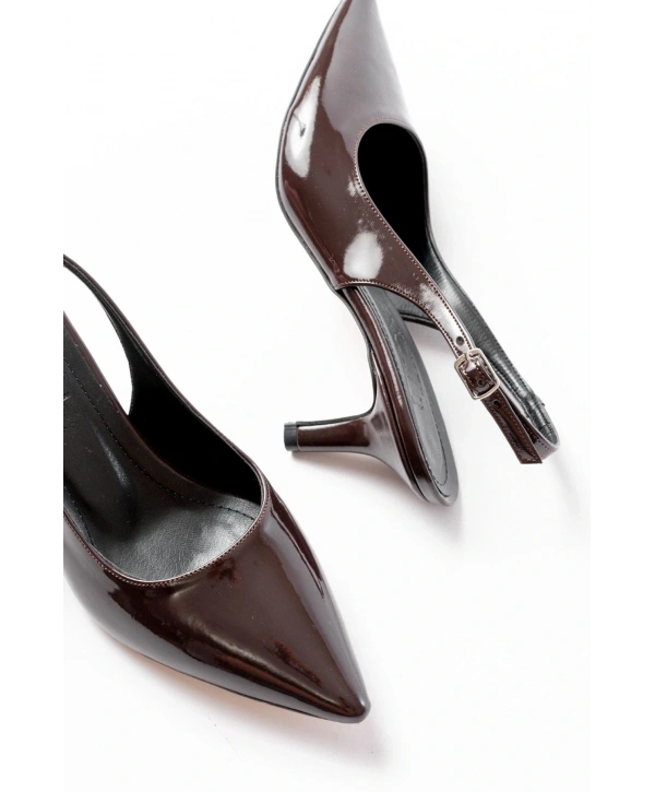 ST-1152 Kahve Rugan Günlük 7 cm Topuklu Kadın Ayakkabı