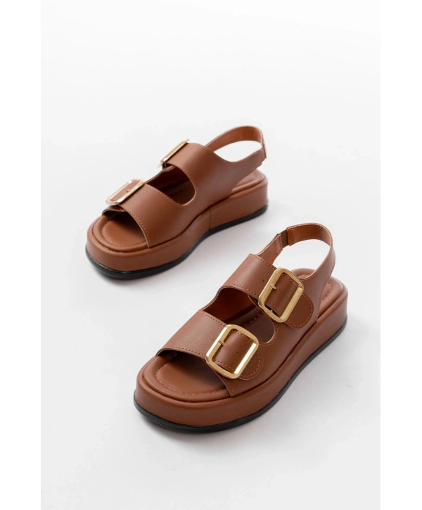 1187 Taba Dolgu Topuk Lastik Baretli  Kadın Sandalet