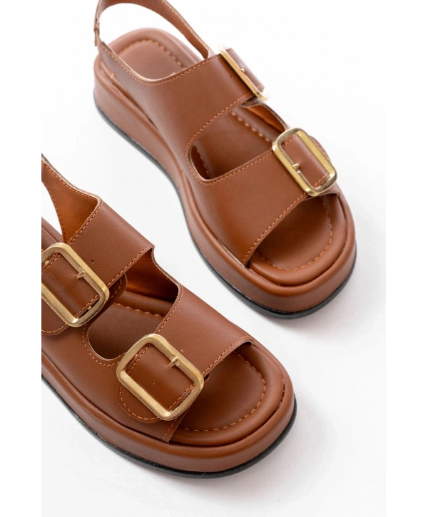 1187 Taba Dolgu Topuk Lastik Baretli  Kadın Sandalet