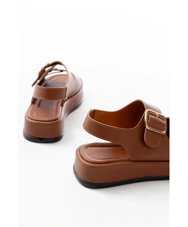 1187 Taba Dolgu Topuk Lastik Baretli  Kadın Sandalet